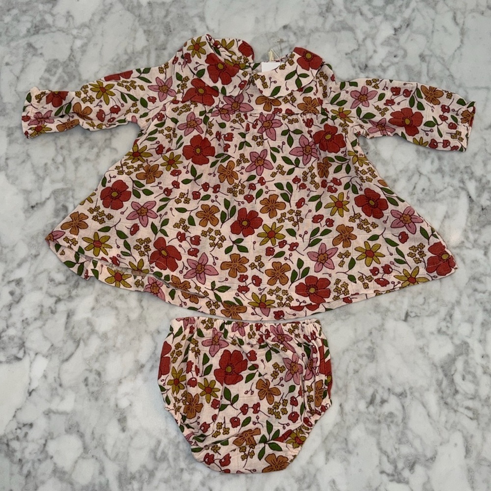NWT ANGEL DEAR FLORAL NEUTRAL DRESS SET 3/6M